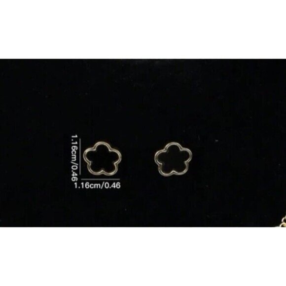 Gold Plated Black Clover Earrings Stainless Steel Floral Unisex Mens Womens - Picture 8 of 9